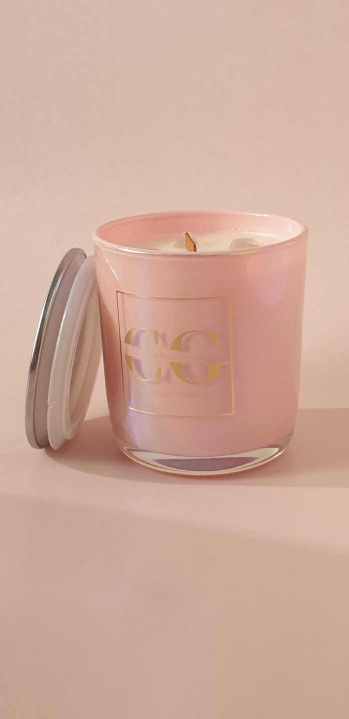 Свеча ароматическая "Аура" 200 мл. в розовом, перламутровом стеклянном стакане — изображение 5