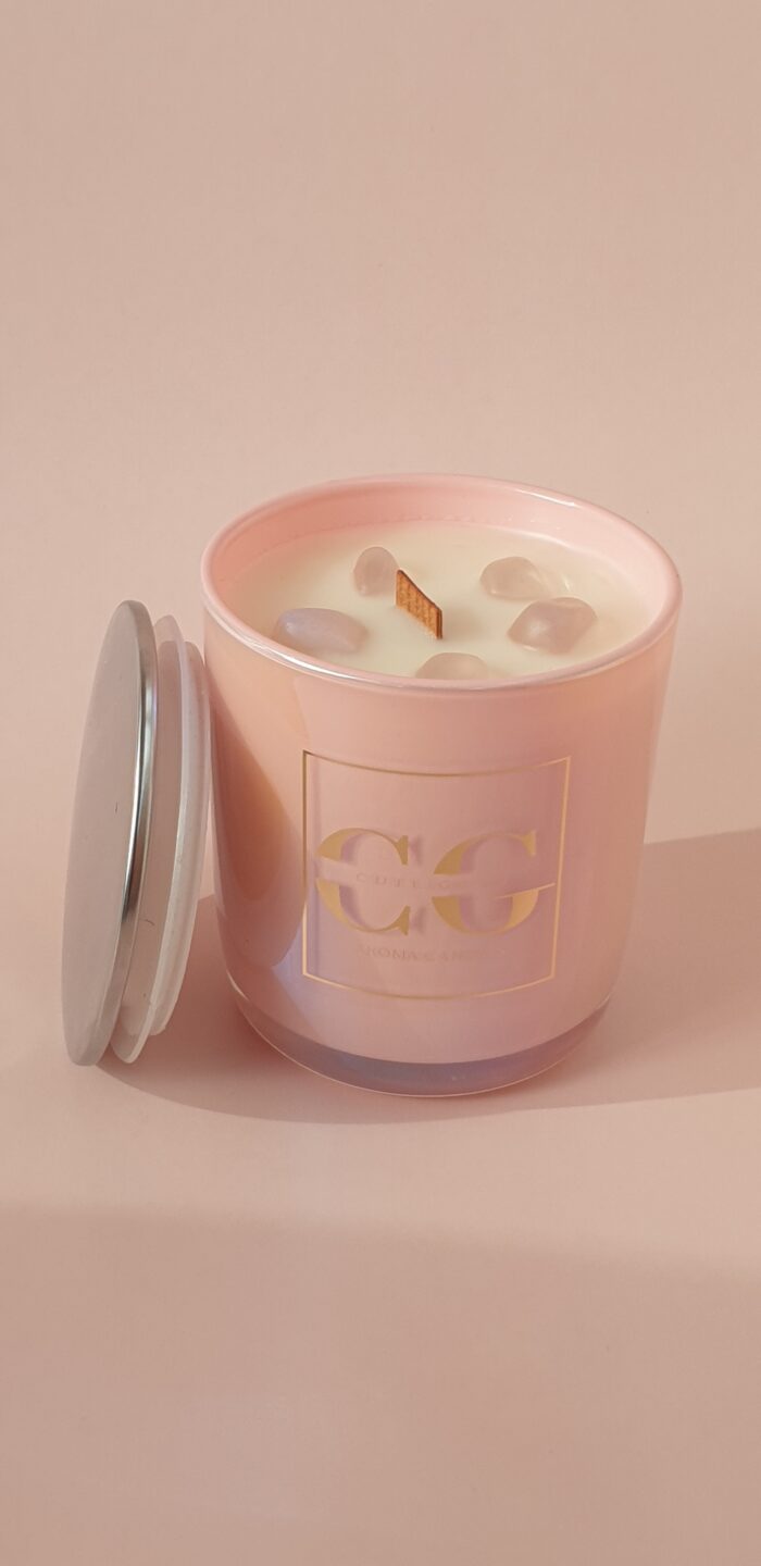 Свеча ароматическая "Аура" 200 мл. в розовом, перламутровом стеклянном стакане — изображение 4