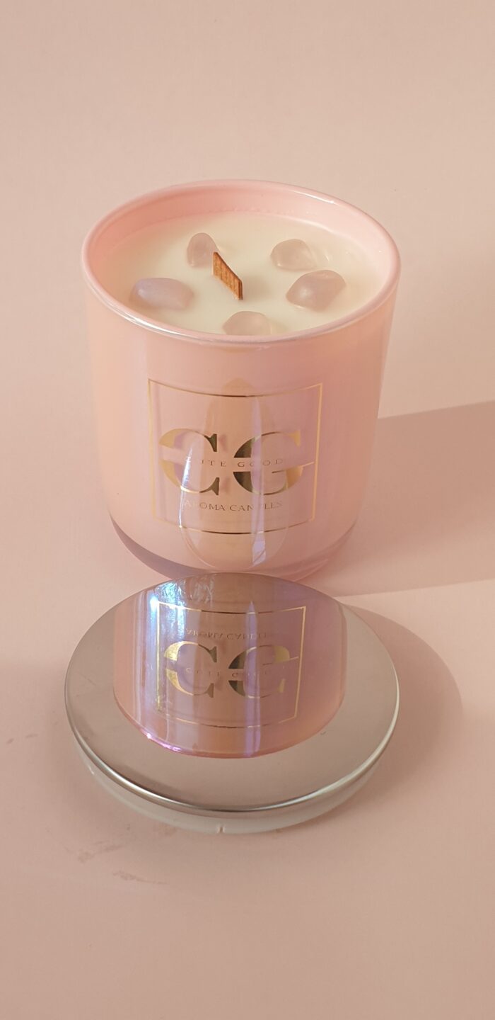 Свеча ароматическая "Аура" 200 мл. в розовом, перламутровом стеклянном стакане — изображение 3
