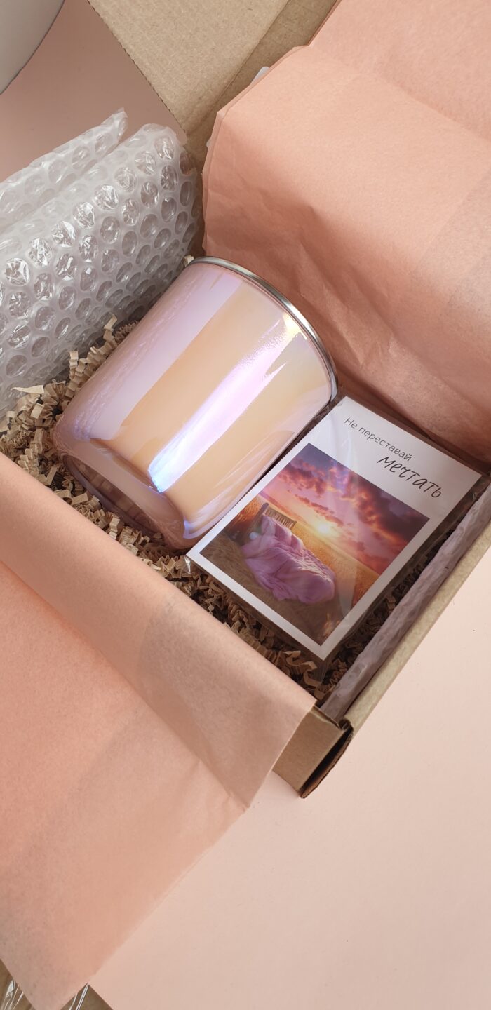 Свеча ароматическая "Аура" 200 мл. в розовом, перламутровом стеклянном стакане — изображение 16