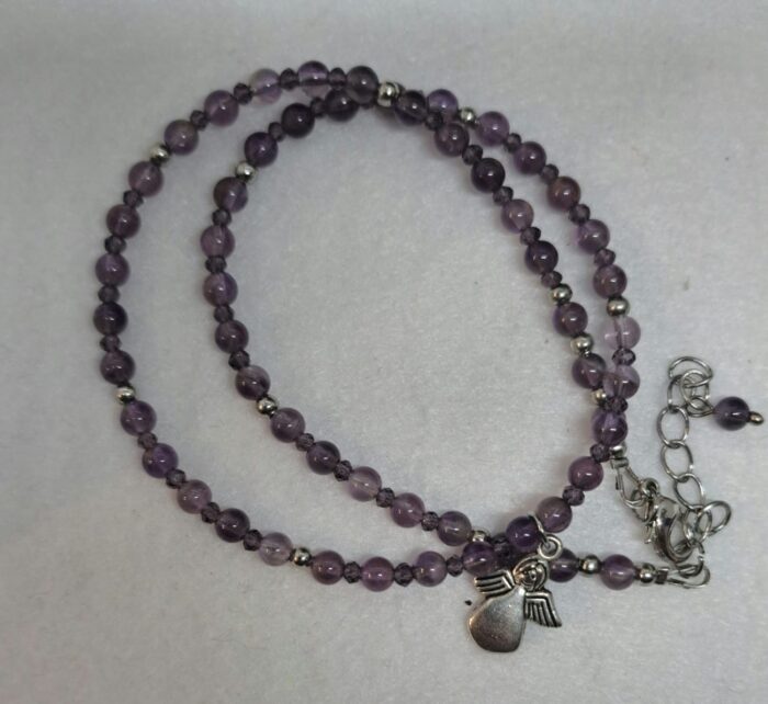 Чокер-браслет 40-45см аметист, подвеска ангел — изображение 2