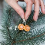 Серьги с мандарином из полимерной глины ручной работы