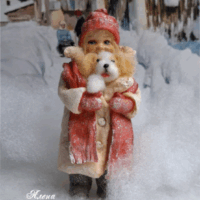 Ватная игрушка " Девочка со щенком"