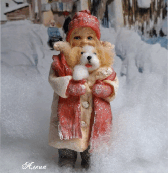 Ватная игрушка " Девочка со щенком" Интерьерная декоративная игрушка, елочное украшение