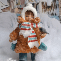 Ватная игрушка "Синичка на ладони"