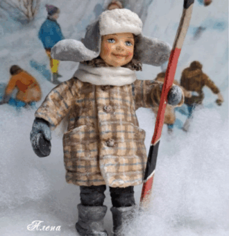 Ватная игрушка "Юный хоккеист" Интерьерная декоративная игрушка, елочное украшение