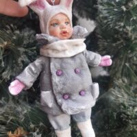 Ватная игрушка "Мальчик-зайчик" интерьерная декоративная игрушка, елочное украшение