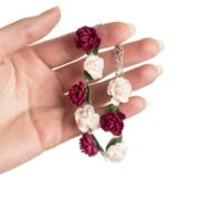 Браслет с пионами из полимерной глины. Элегантный женский браслет ручной работы с романтичными пионами