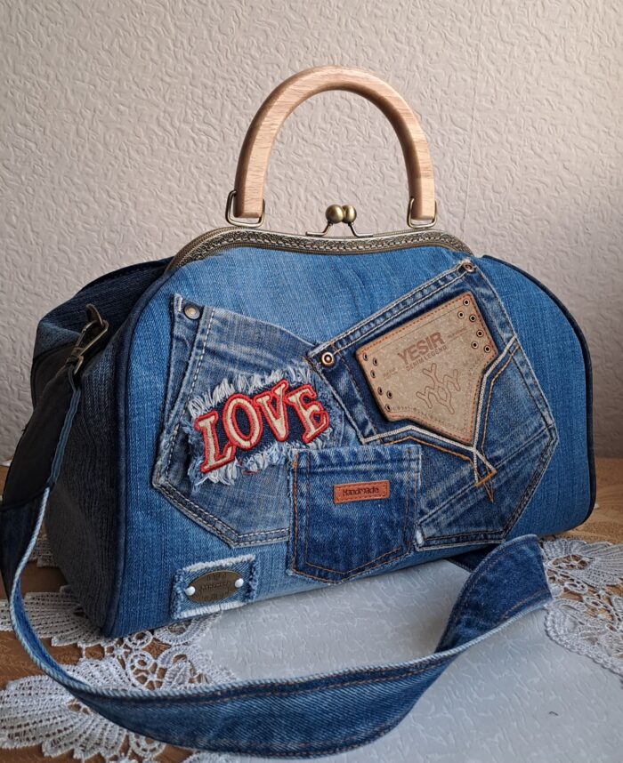 Сумка женская джинсовая с фермуаром, джинсовый стиль — изображение 2