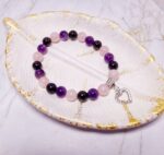 Браслет с розовым кварцем, гранатом-альмандином и аметистом