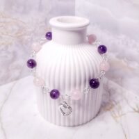 Браслет с аметистом и розовым кварцем