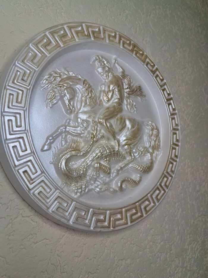 Панно из гипса «Георгий Победоносец» — интерьерный декор ручной работы — изображение 3