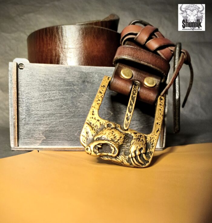 Ремень из натуральной кожи авторской ручной работы « медведь» — изображение 8