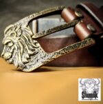 Ремень ручной авторской работы из натуральной кожи« Лев»