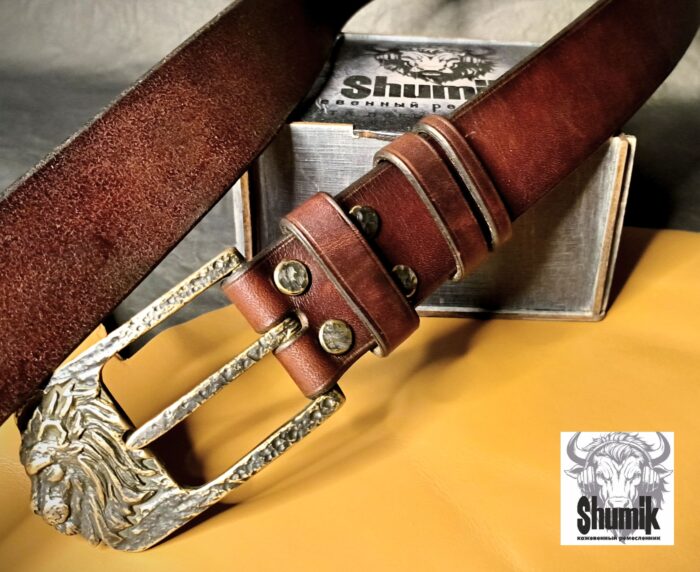 Ремень ручной авторской работы из натуральной кожи« Лев» — изображение 5