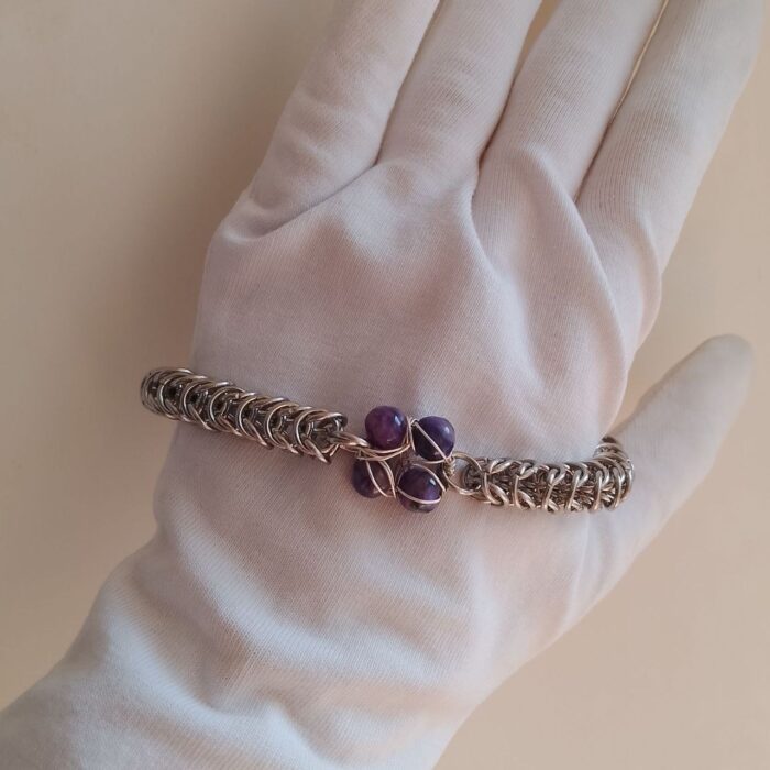 Браслет из стали с чароитами "Фиалка" — изображение 4