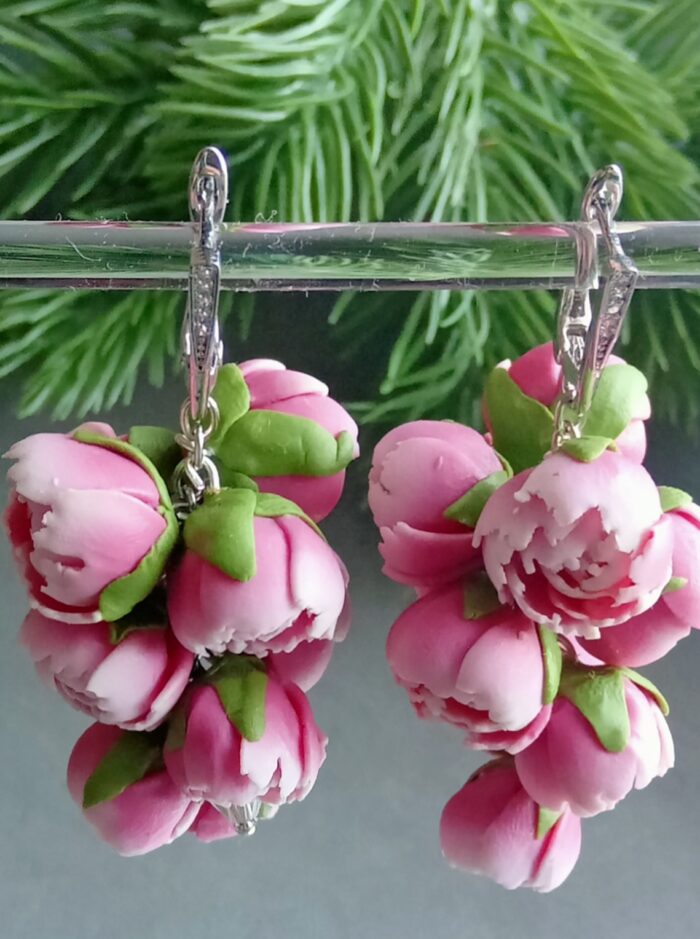 Серьги с пионами — изображение 2