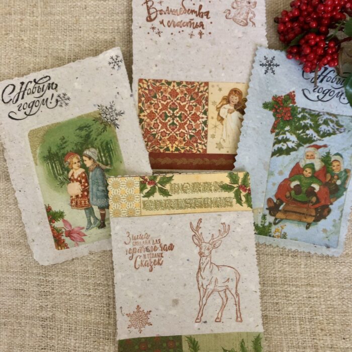 Бумага ручного литья и ее производные (открытки, визитки, карточки, бумага с сухоцветами и семенами ) — изображение 11