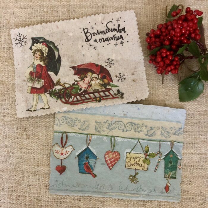 Бумага ручного литья и ее производные (открытки, визитки, карточки, бумага с сухоцветами и семенами ) — изображение 9