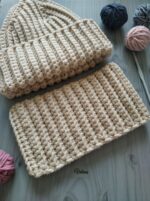 Шапка с отворотом зимняя, женская, крючком крупной вязкой — изображение 12