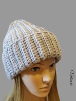 Шапка с отворотом зимняя, женская, крючком крупной вязкой — изображение 5