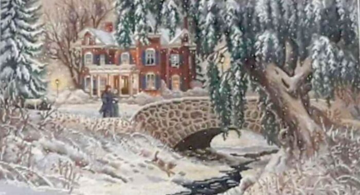 "Зимняя прогулка" картина вышитая крестом — изображение 2