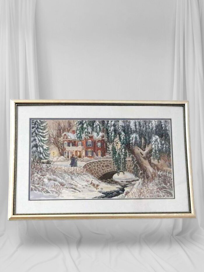 "Зимняя прогулка" картина вышитая крестом — изображение 3