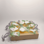 На изображении представлен набор елочных игрушек. Эти украшения словно сошли со страниц волшебной сказки. Каждая игрушка — это миниатюрное произведение искусства, созданное из эпоксидной смолы что делает их легкими, прочными и долговечными, и переливается на свету, как звездная пыль.