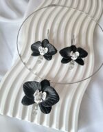 Чокер и серьги с чёрной орхидеей (комплект)