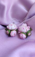 Набор украшений «Пионы» — кулон и серьги из полимерной глины — изображение 4