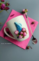 Кружка "Кит в пионах" и ложка с пионами из полимерной глины