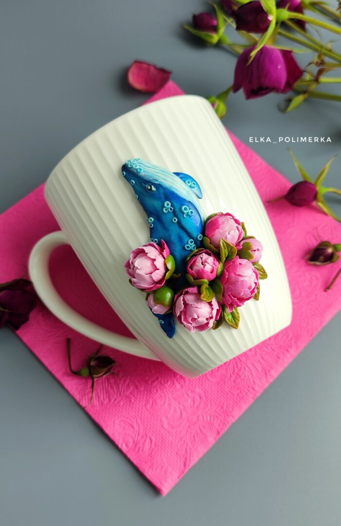 Набор: кружка "Кит в пионах", ложка с пионами — изображение 5