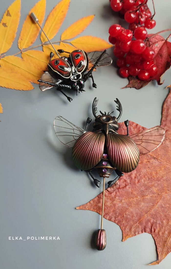 Брошь «Жук» из полимерной глины — изображение 4