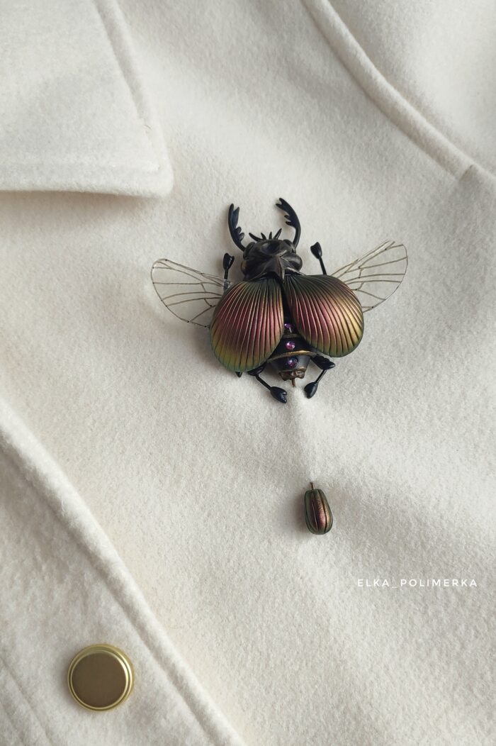 Брошь «Жук» из полимерной глины — изображение 7