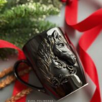 Авторская кружка с декором из полимерной глины «Голова лошади»