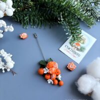 Брошь-игла с мандаринками и бадьяном (или белыми цветочками)