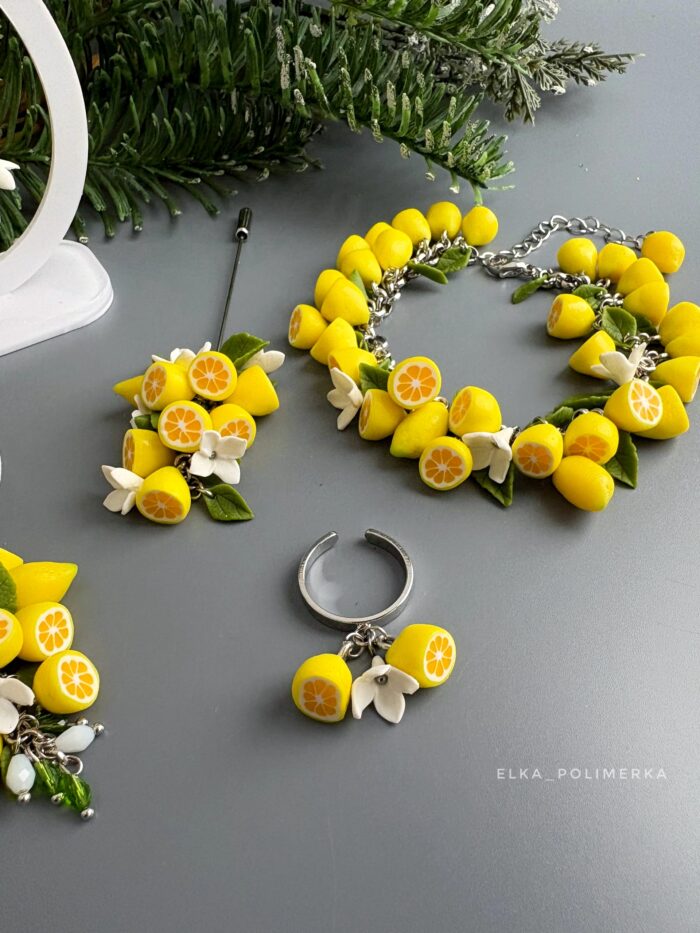 Набор украшений с лимонами из полимерной глины — изображение 2