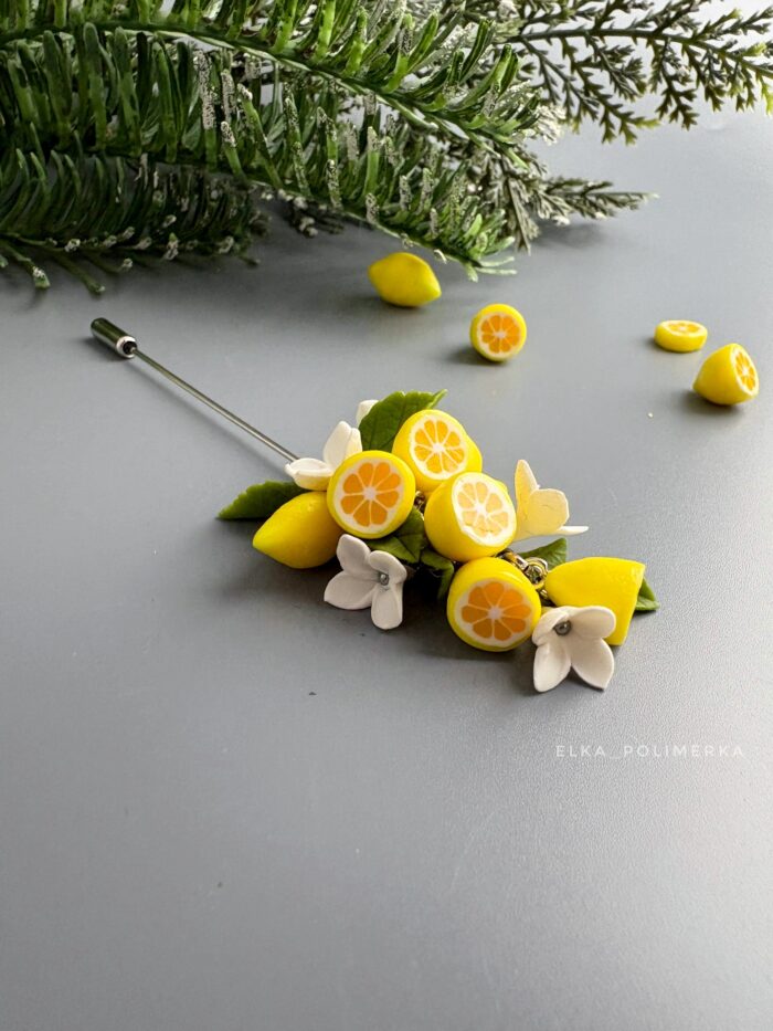 Набор украшений с лимонами из полимерной глины — изображение 4