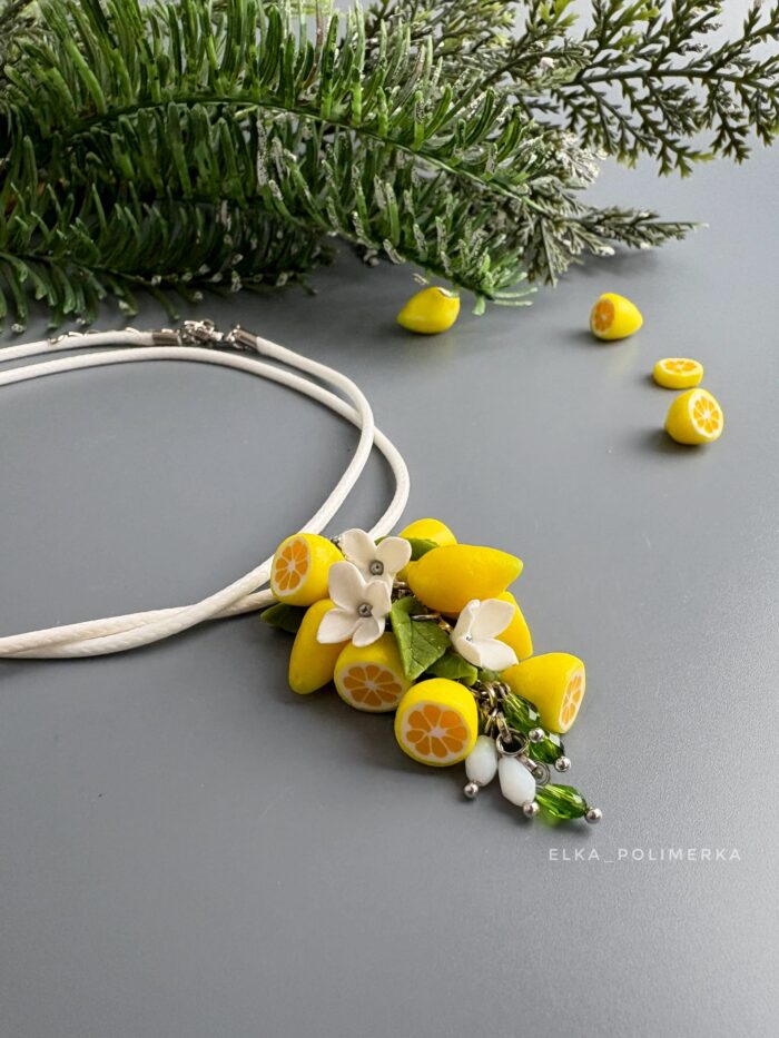 Набор украшений с лимонами из полимерной глины — изображение 7