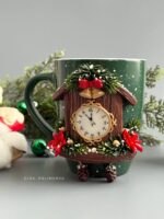 Кружка с декором из полимерной глины «Новогодние куранты»