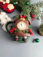 Кружка с декором из полимерной глины «Новогодние куранты» — изображение 5