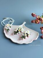 Комплект украшений: кулон и серьги с цветами вишни из полимерной глины