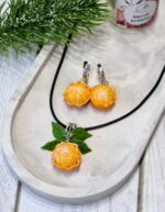 Серьги и подвеска с мандаринами (комплект)