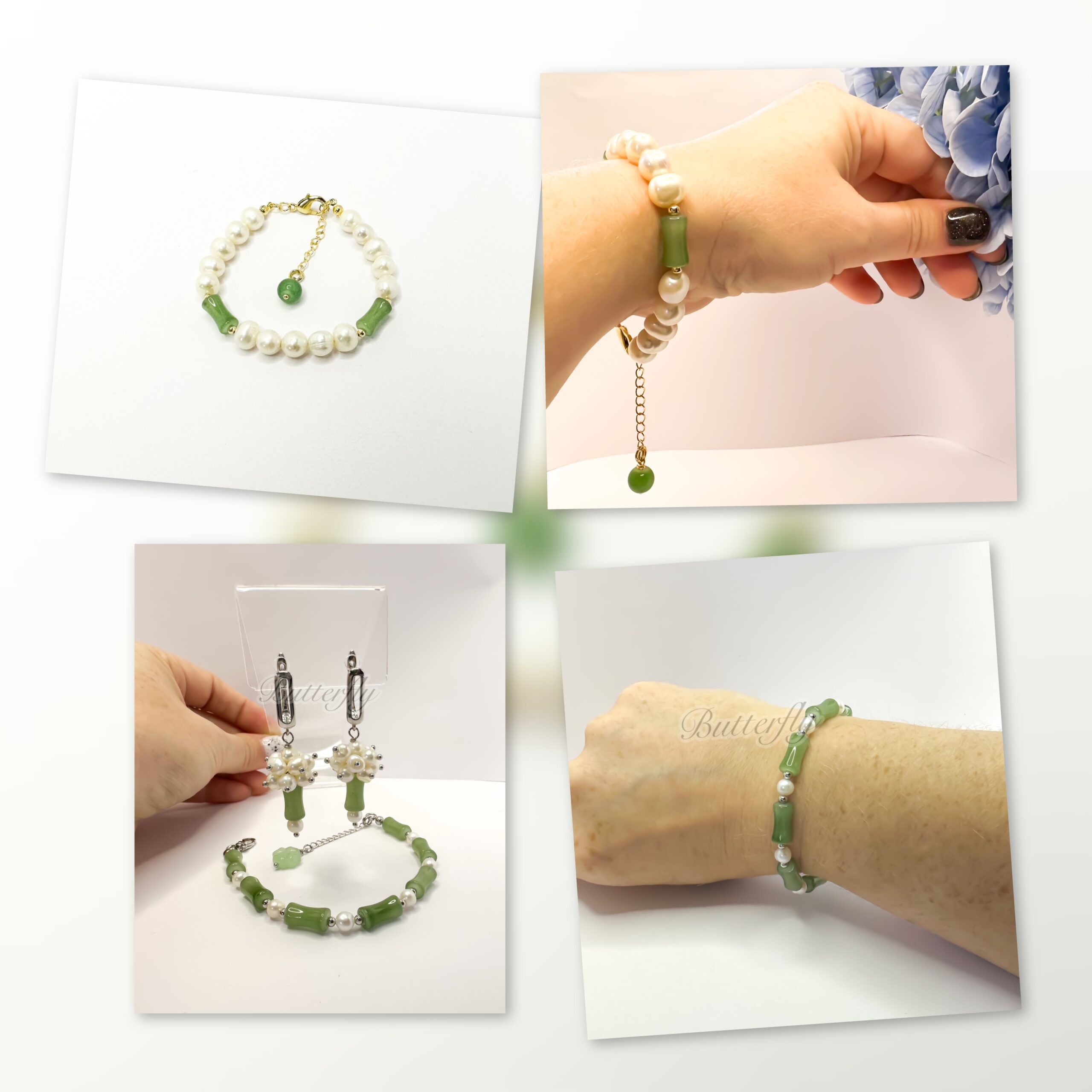 5E960CBD-CC7A-4CE9-B1F6-D8524F6788BE Браслет и серьги жемчуг и нефрит — изображение 1