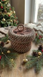 Плетеная круглая шкатулка корзинка — изображение 7