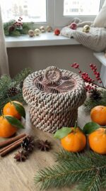 Плетеная круглая шкатулка корзинка — изображение 5