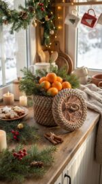 Плетеная круглая шкатулка корзинка