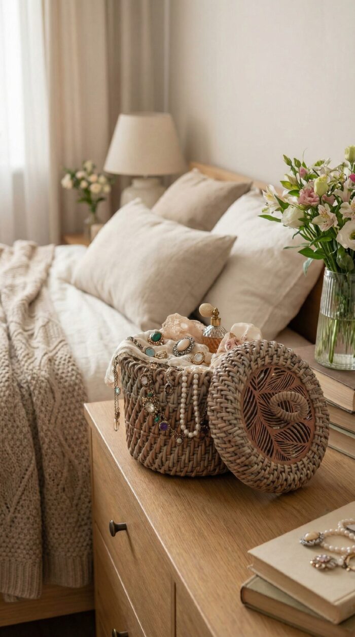 Плетеная круглая шкатулка корзинка — изображение 3