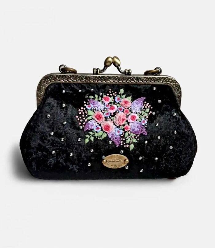 Сумка ручной работы на фермуаре с вышивкой, косметичка с фермуаром — изображение 5