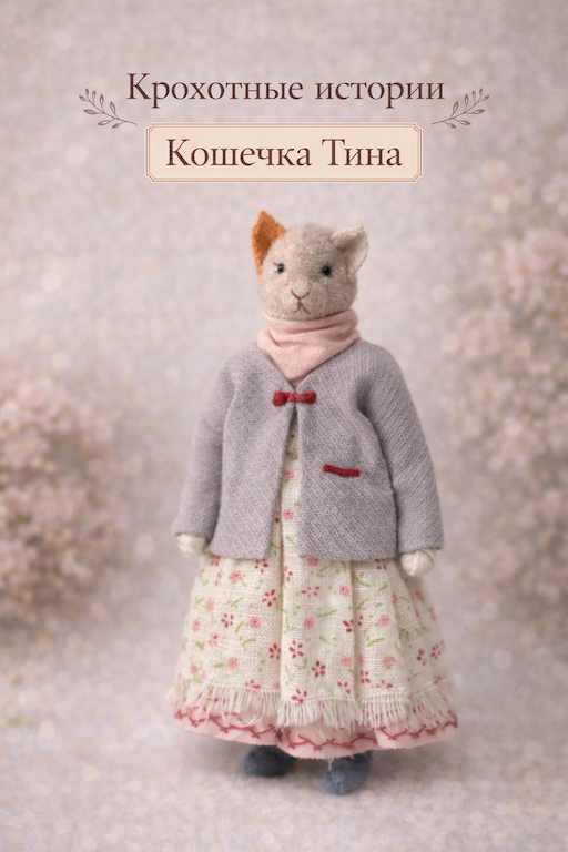 Фото 1 (обложка) Кошечка Тина Кошечка Тина — нежная героиня серии «Крохотные истории». Теплая, спокойная, немного задумчивая — она словно хранит тихие домашние тайны. Создана вручную в Волшебной Мастерской с любовью к деталям и настроению.